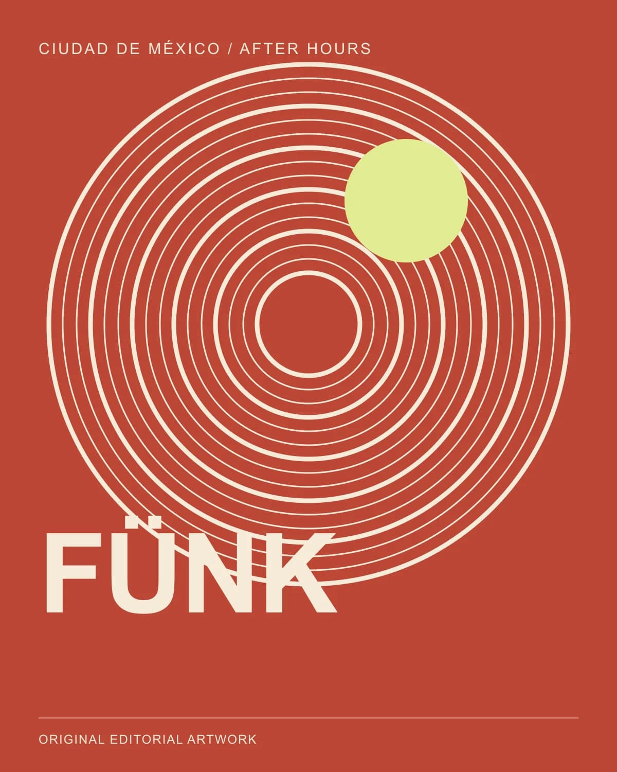 Cartel editorial original de Fünk Club en CDMX; ilustración, no fotografía del lugar