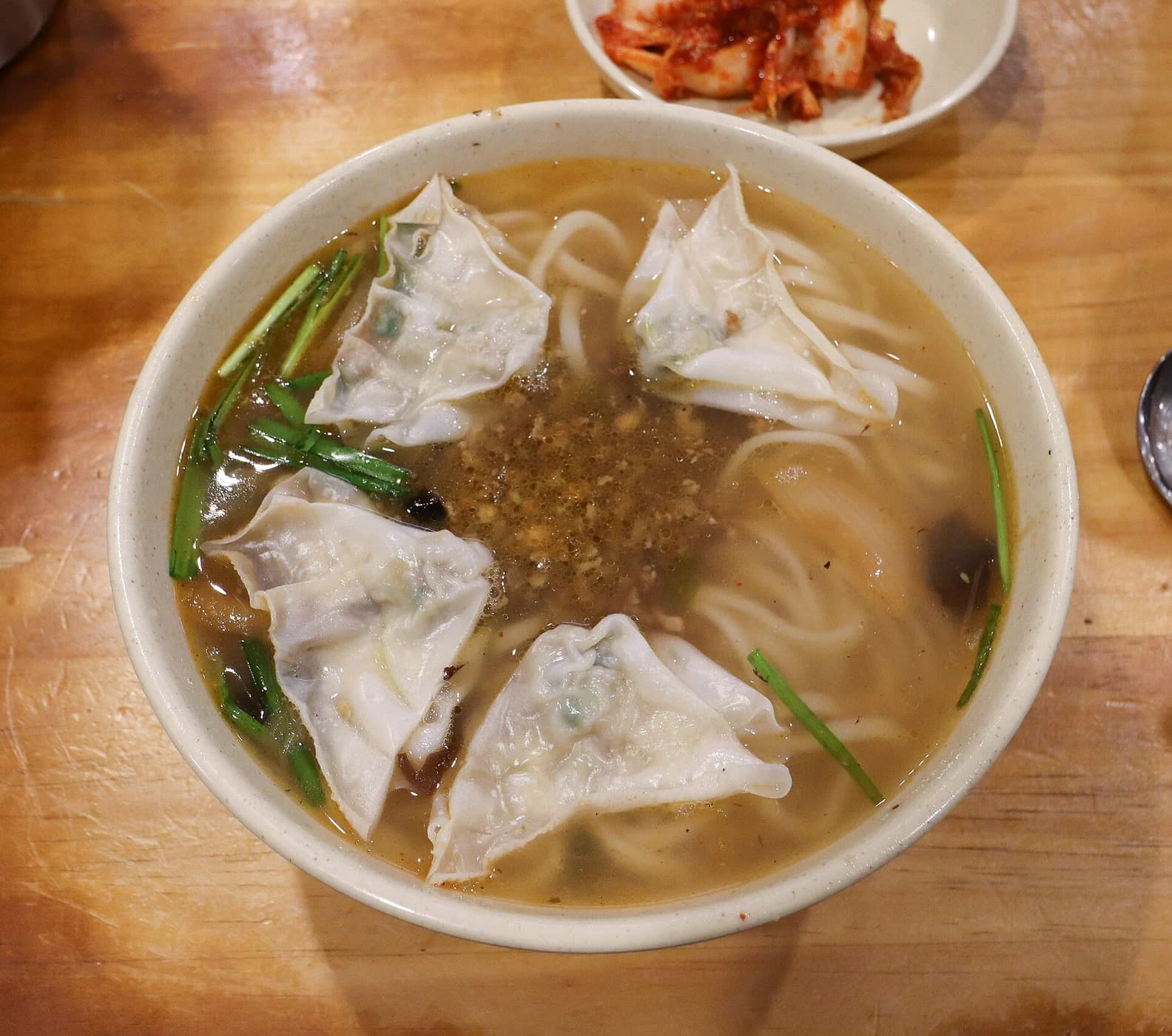 A bowl of kalguksu at Myeongdong Kyoja, photographed in April 2023