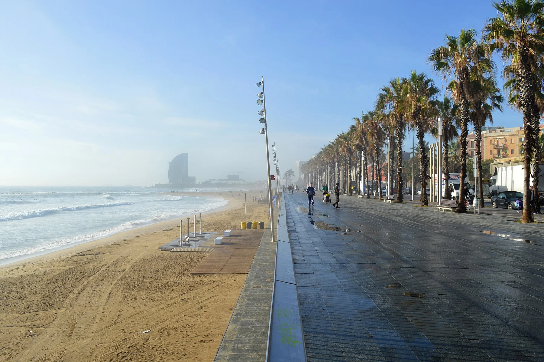 Barceloneta beach and promenade in November 2015