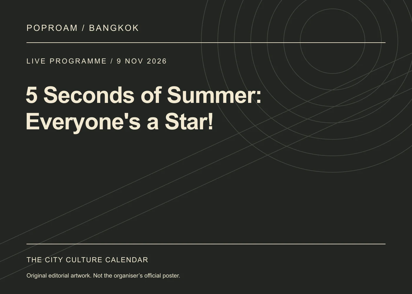 Original editorial programme artwork for 5 Seconds of Summer: Everyone's a Star!. This is not the organiser’s official poster.