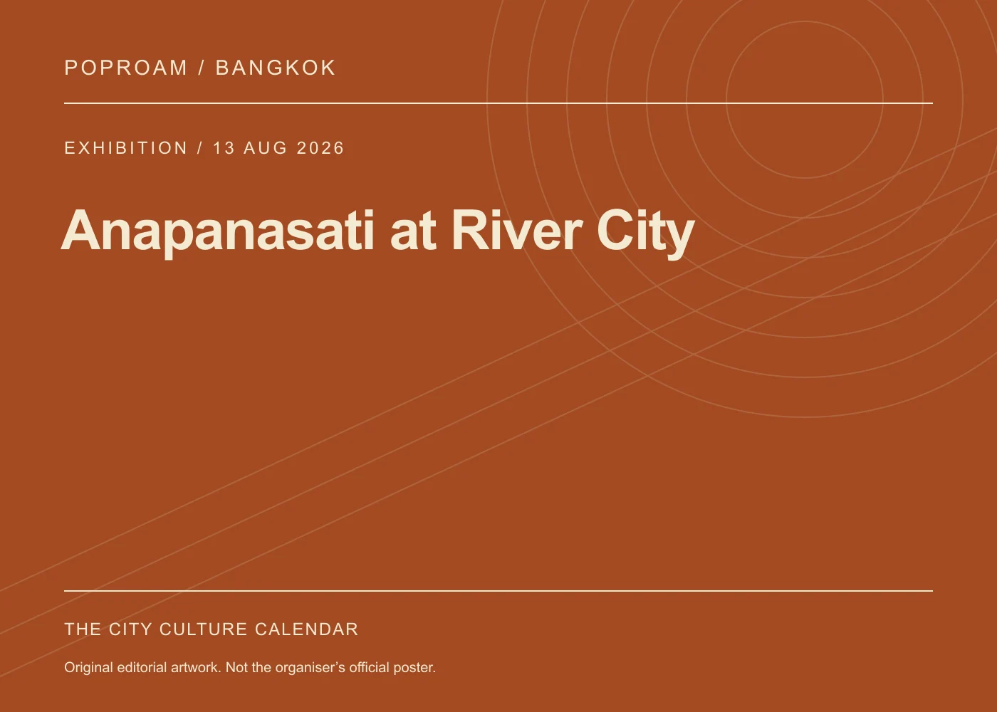 Original editorial programme artwork for Anapanasati at River City. This is not the organiser’s official poster.