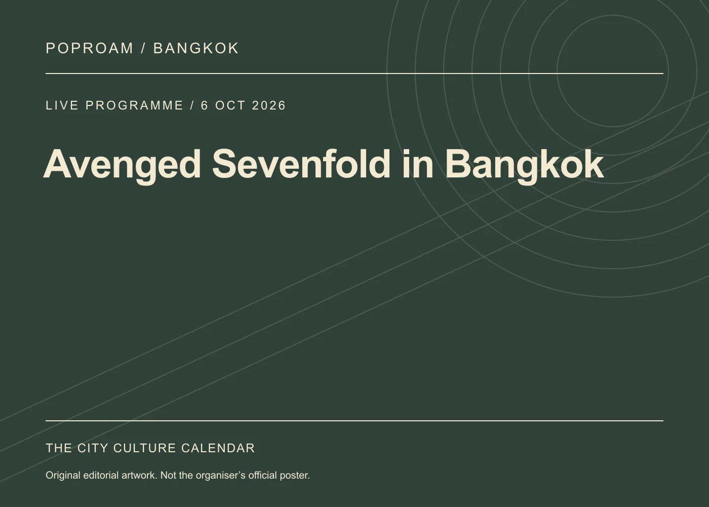 Original editorial programme artwork for Avenged Sevenfold in Bangkok. This is not the organiser’s official poster.