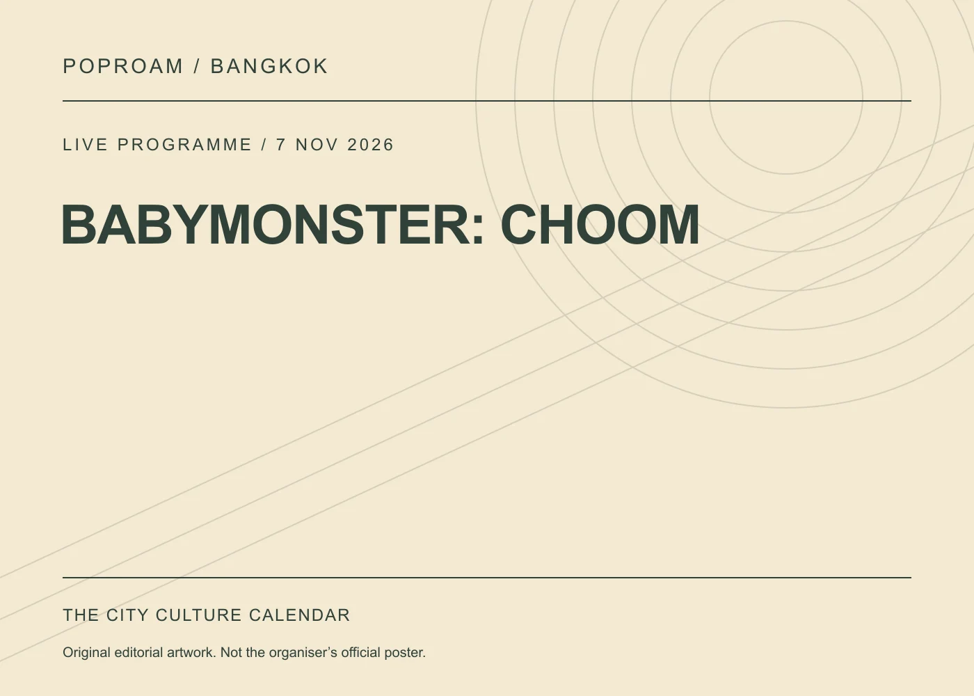 Original editorial programme artwork for BABYMONSTER: CHOOM. This is not the organiser’s official poster.
