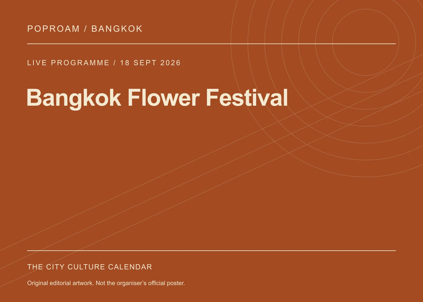 Original editorial programme artwork for Bangkok Flower Festival. This is not the organiser’s official poster.