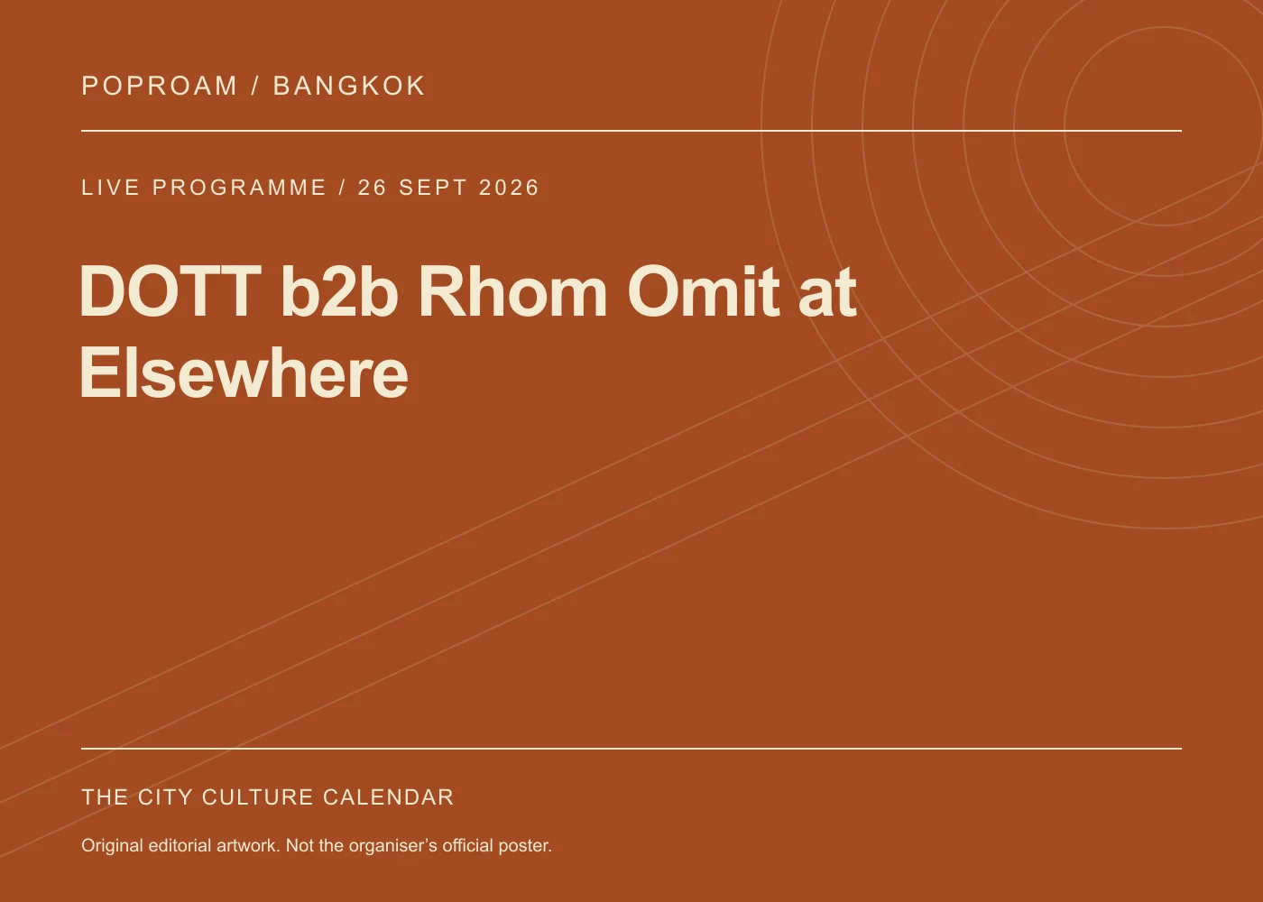 Original editorial programme artwork for DOTT b2b Rhom Omit at Elsewhere. This is not the organiser’s official poster.