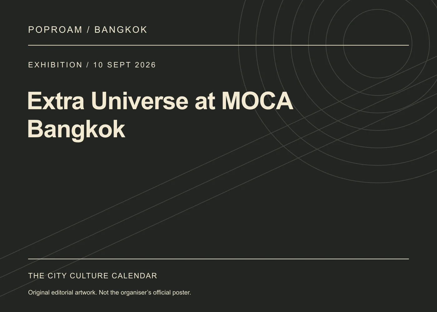 Original editorial programme artwork for Extra Universe at MOCA Bangkok. This is not the organiser’s official poster.