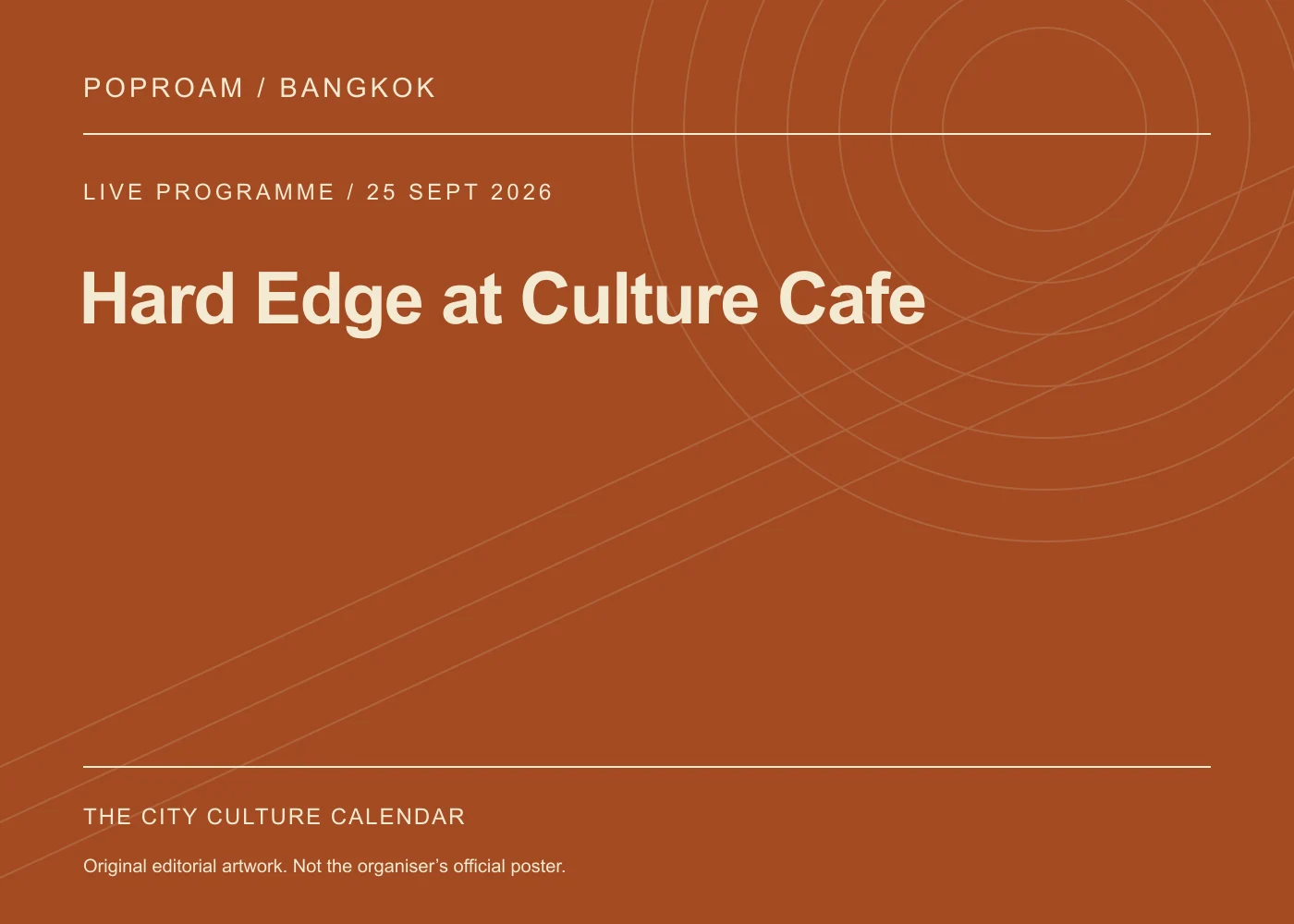 Original editorial programme artwork for Hard Edge at Culture Cafe. This is not the organiser’s official poster.