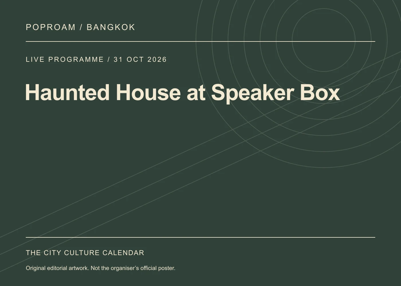 Original editorial programme artwork for Haunted House at Speaker Box. This is not the organiser’s official poster.