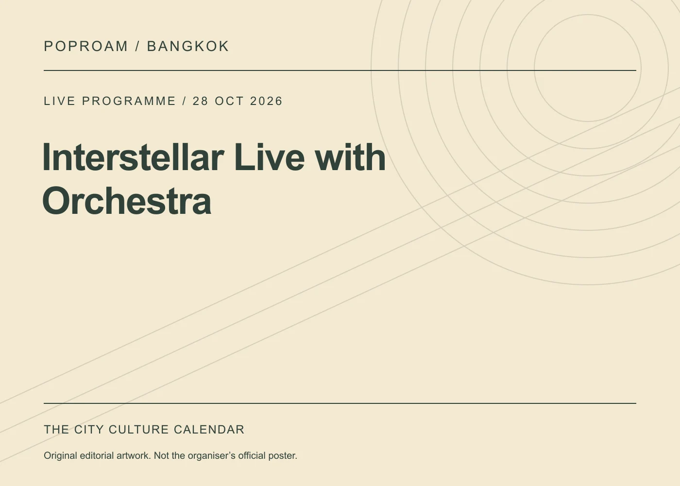 Original editorial programme artwork for Interstellar Live with Orchestra. This is not the organiser’s official poster.