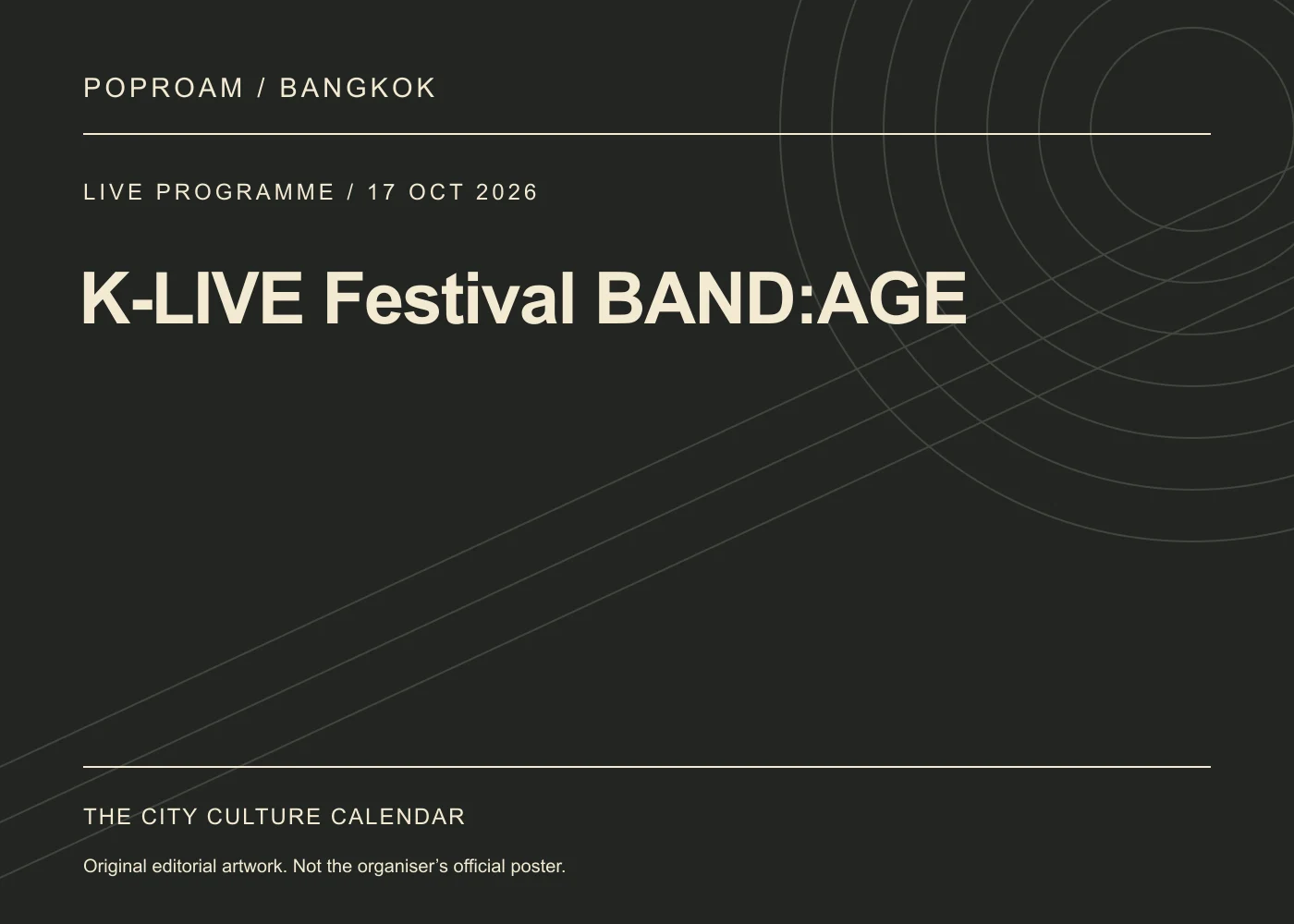 Original editorial programme artwork for K-LIVE Festival BAND:AGE. This is not the organiser’s official poster.