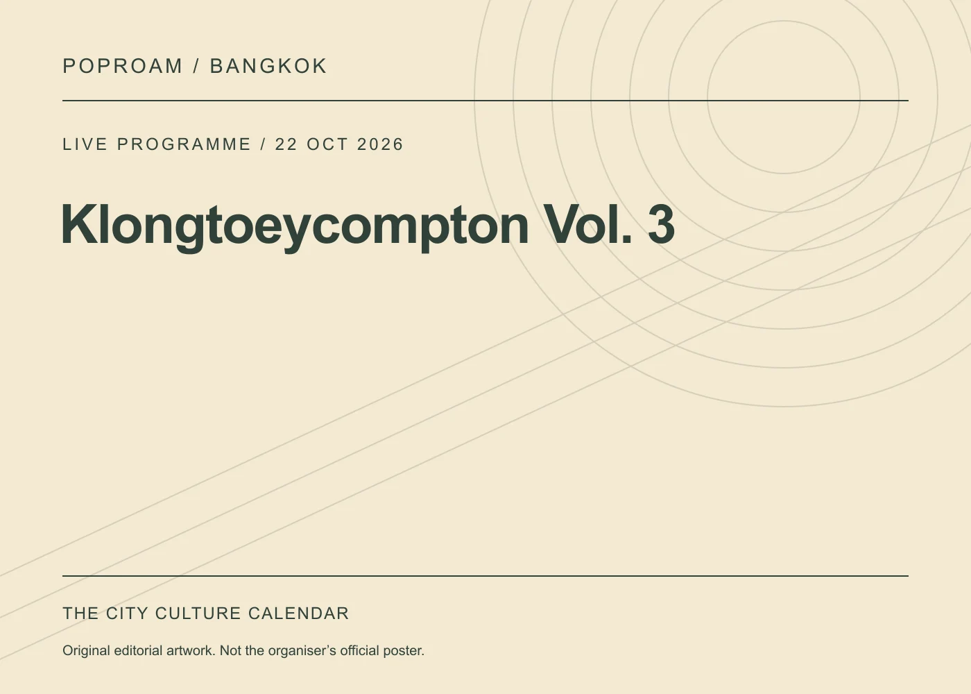 Original editorial programme artwork for Klongtoeycompton Vol. 3. This is not the organiser’s official poster.