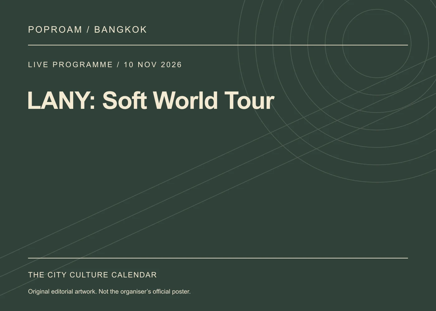 Original editorial programme artwork for LANY: Soft World Tour. This is not the organiser’s official poster.