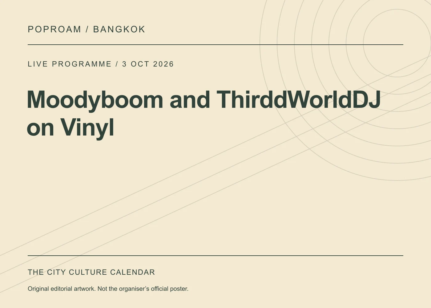 Original editorial programme artwork for Moodyboom and ThirddWorldDJ on Vinyl. This is not the organiser’s official poster.