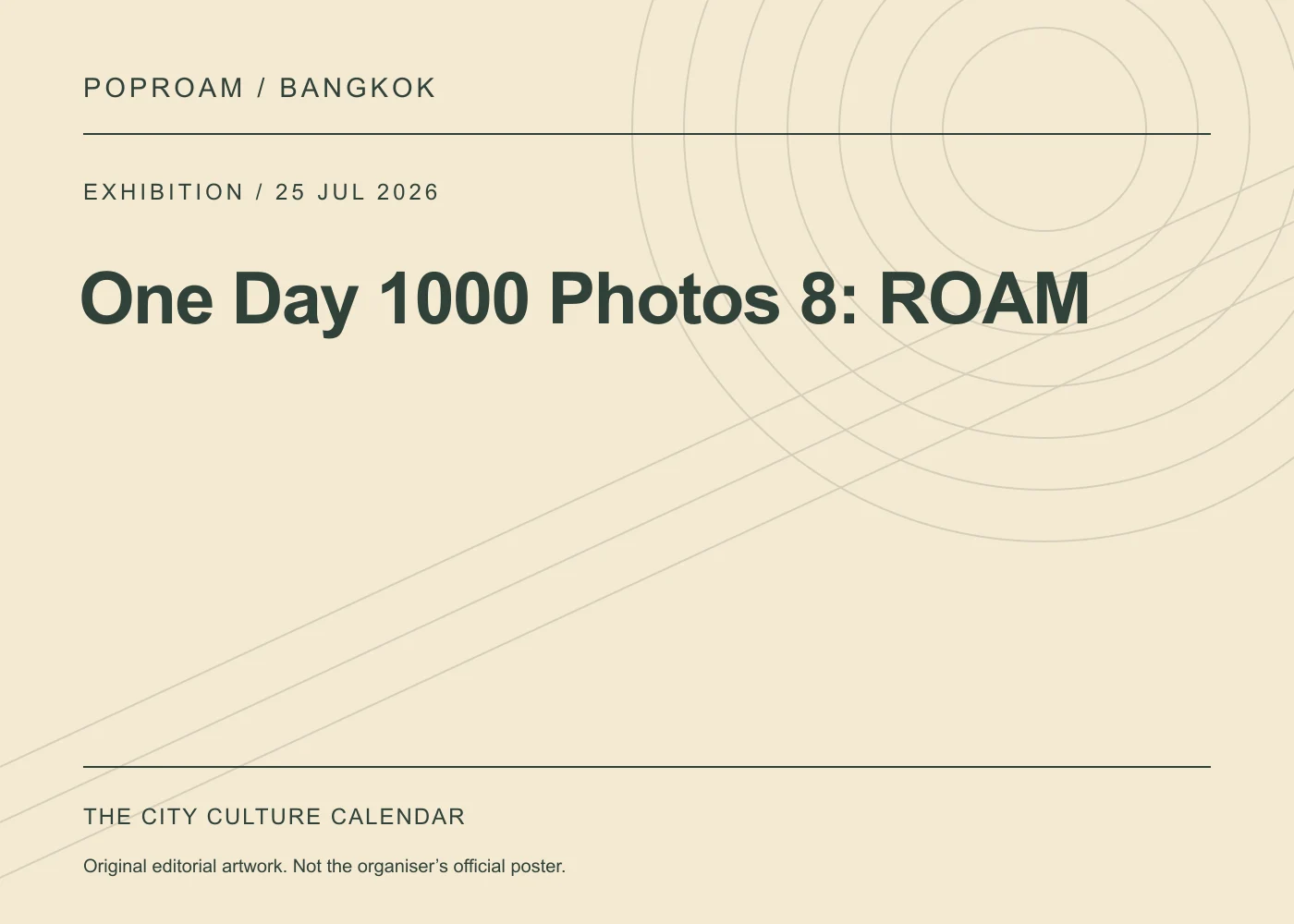 Original editorial programme artwork for One Day 1000 Photos 8: ROAM. This is not the organiser’s official poster.