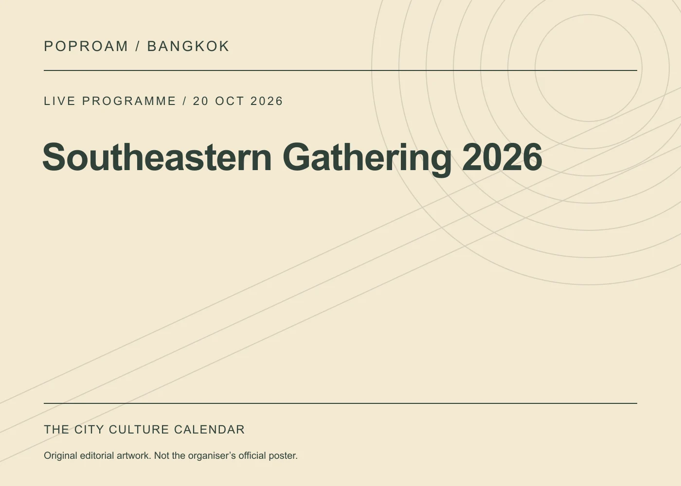 Original editorial programme artwork for Southeastern Gathering 2026. This is not the organiser’s official poster.