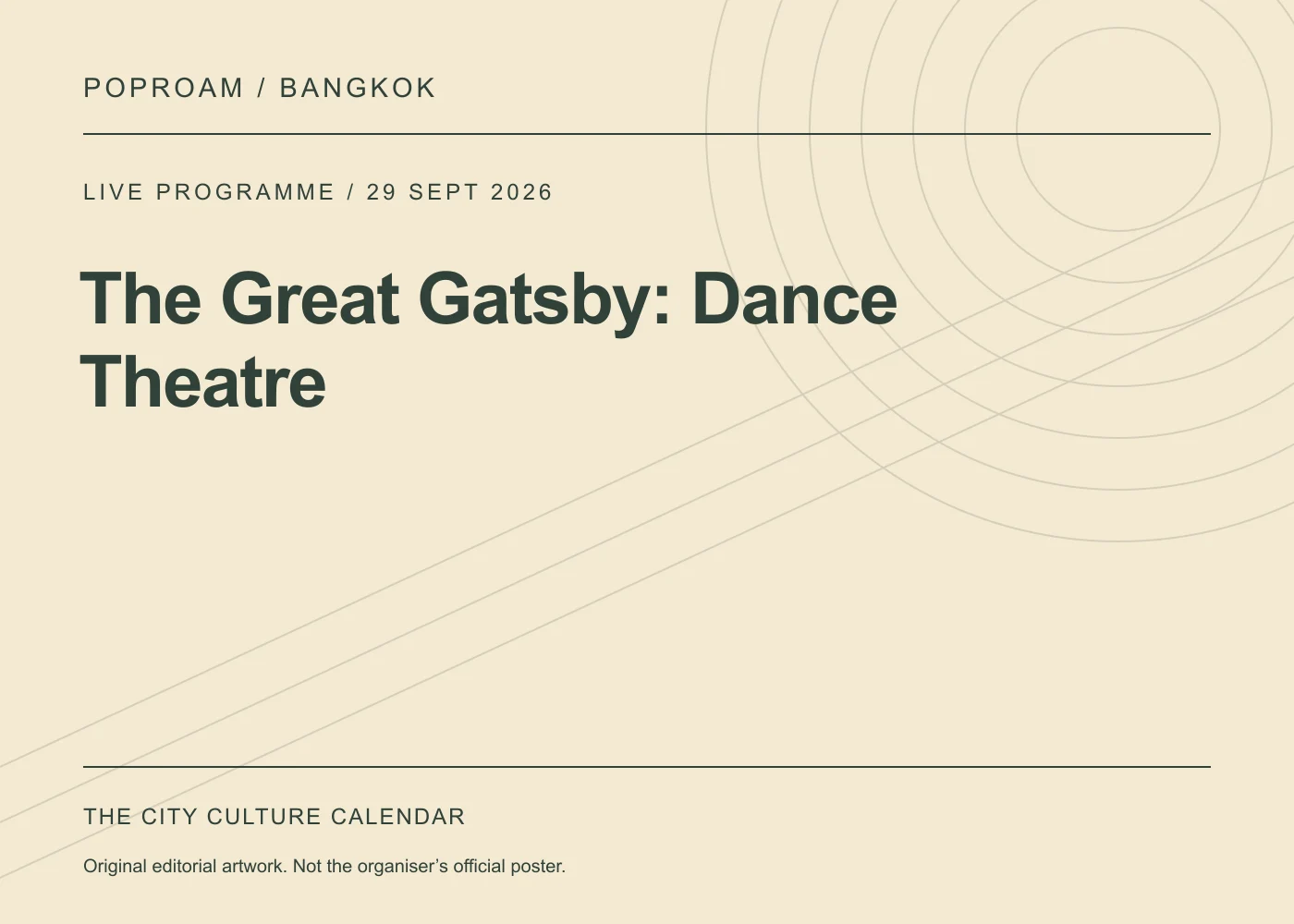 Original editorial programme artwork for The Great Gatsby: Dance Theatre. This is not the organiser’s official poster.