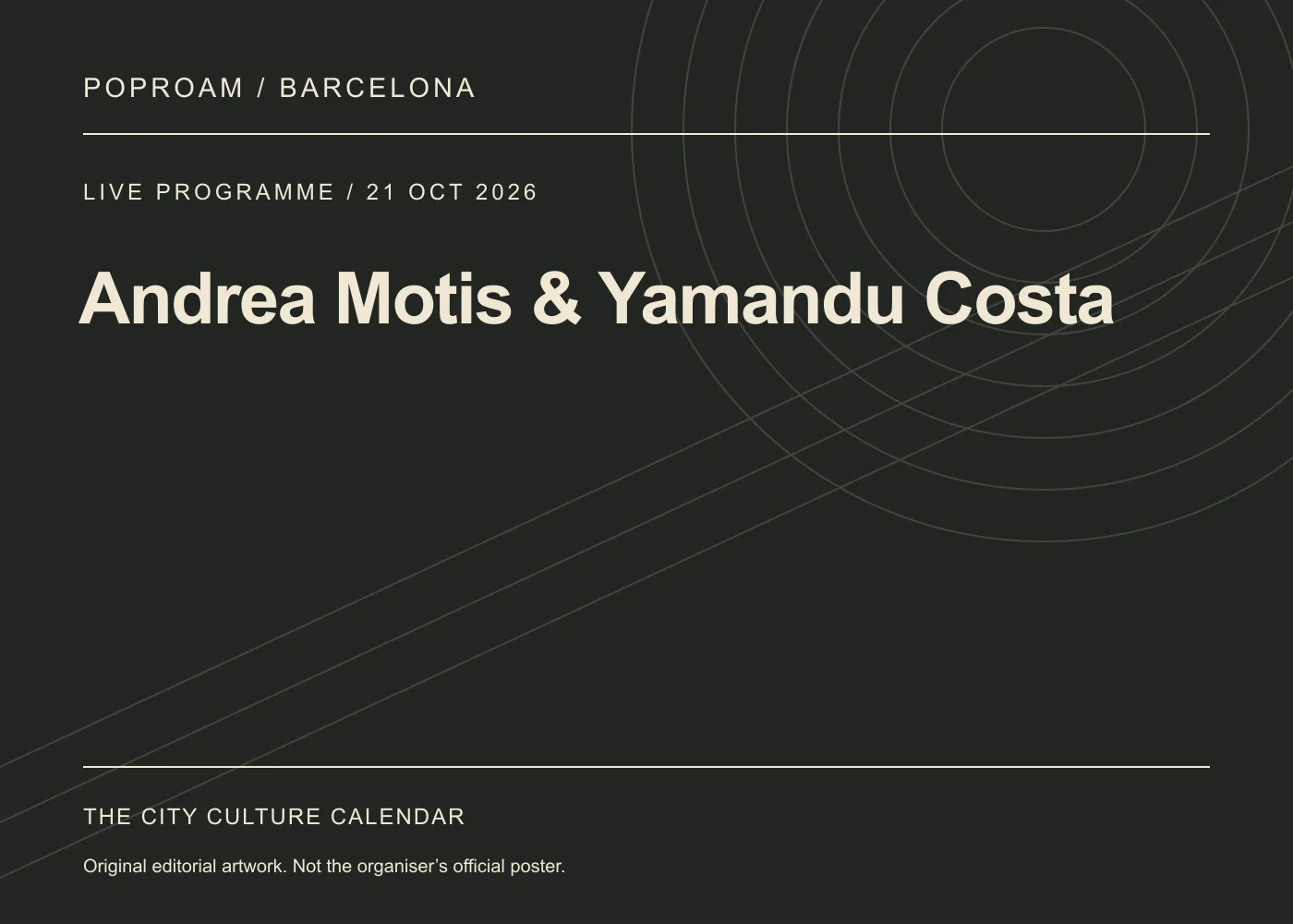 Original editorial programme artwork for Andrea Motis & Yamandu Costa. This is not the organiser’s official poster.