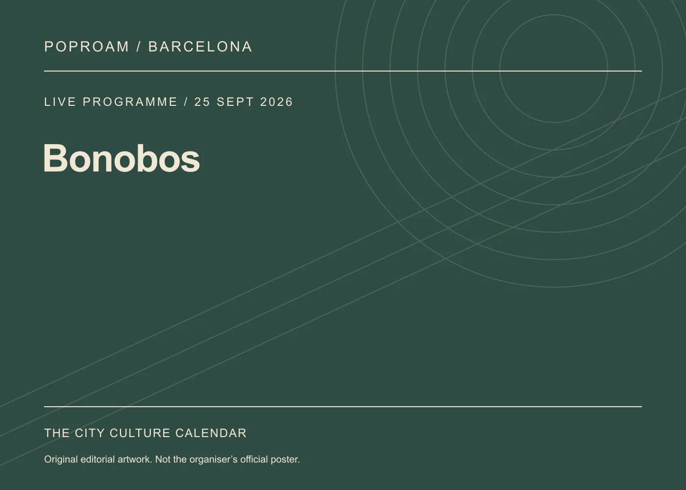 Original editorial programme artwork for Bonobos. This is not the organiser’s official poster.