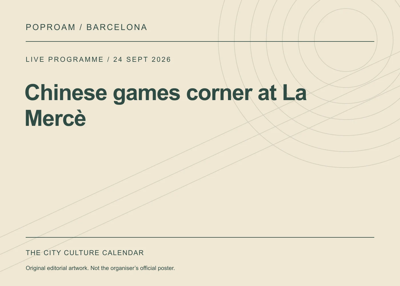 Original editorial programme artwork for Chinese games corner at La Mercè. This is not the organiser’s official poster.