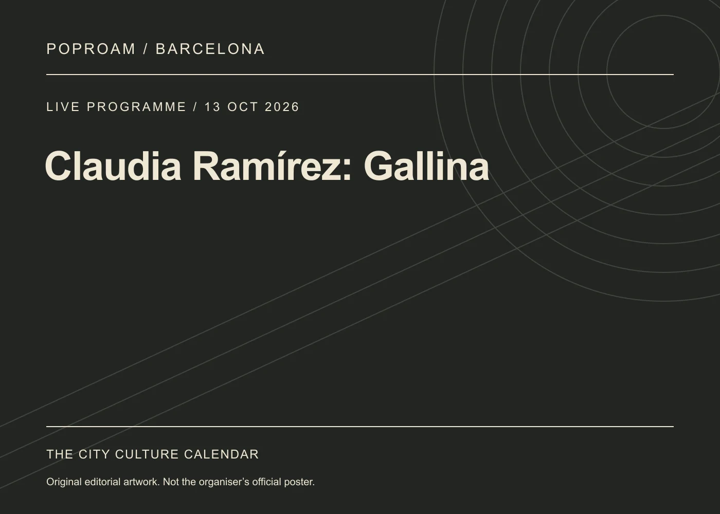 Original editorial programme artwork for Claudia Ramírez: Gallina. This is not the organiser’s official poster.