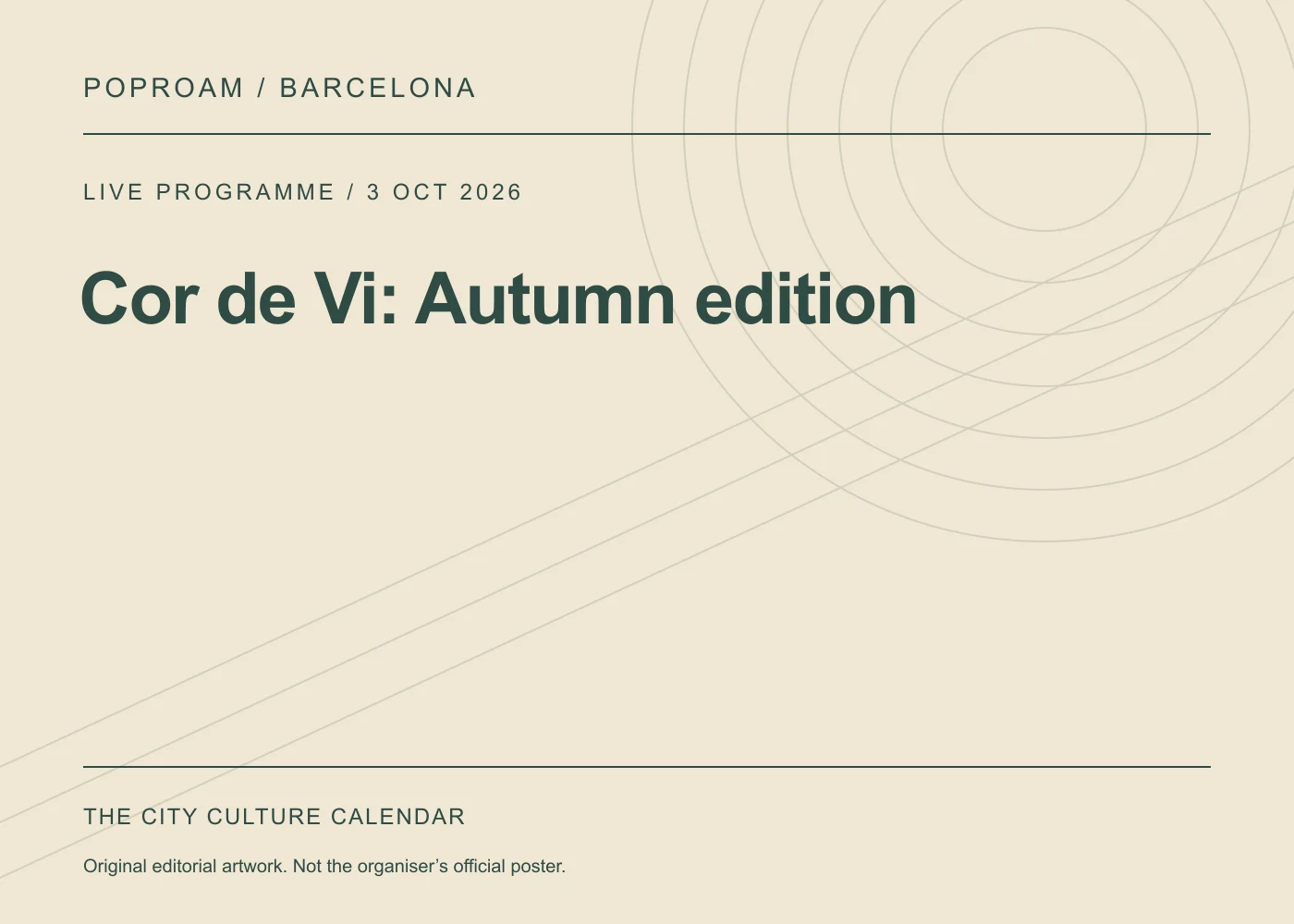 Original editorial programme artwork for Cor de Vi: Autumn edition. This is not the organiser’s official poster.