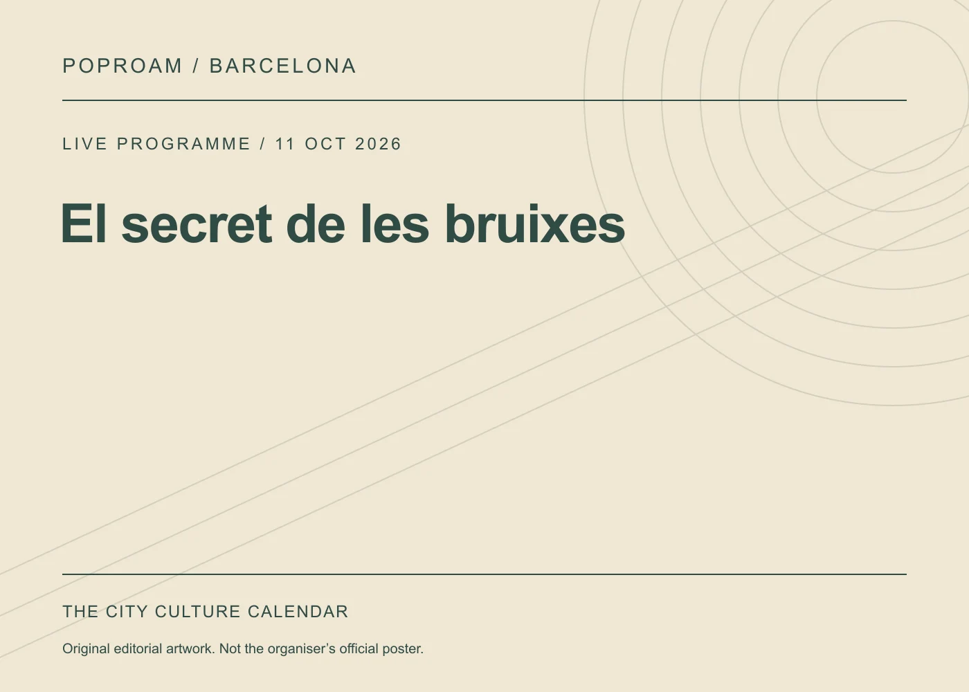Original editorial programme artwork for El secret de les bruixes. This is not the organiser’s official poster.