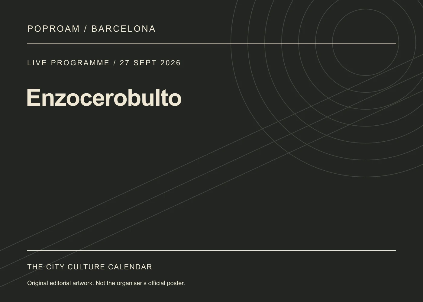 Original editorial programme artwork for Enzocerobulto. This is not the organiser’s official poster.