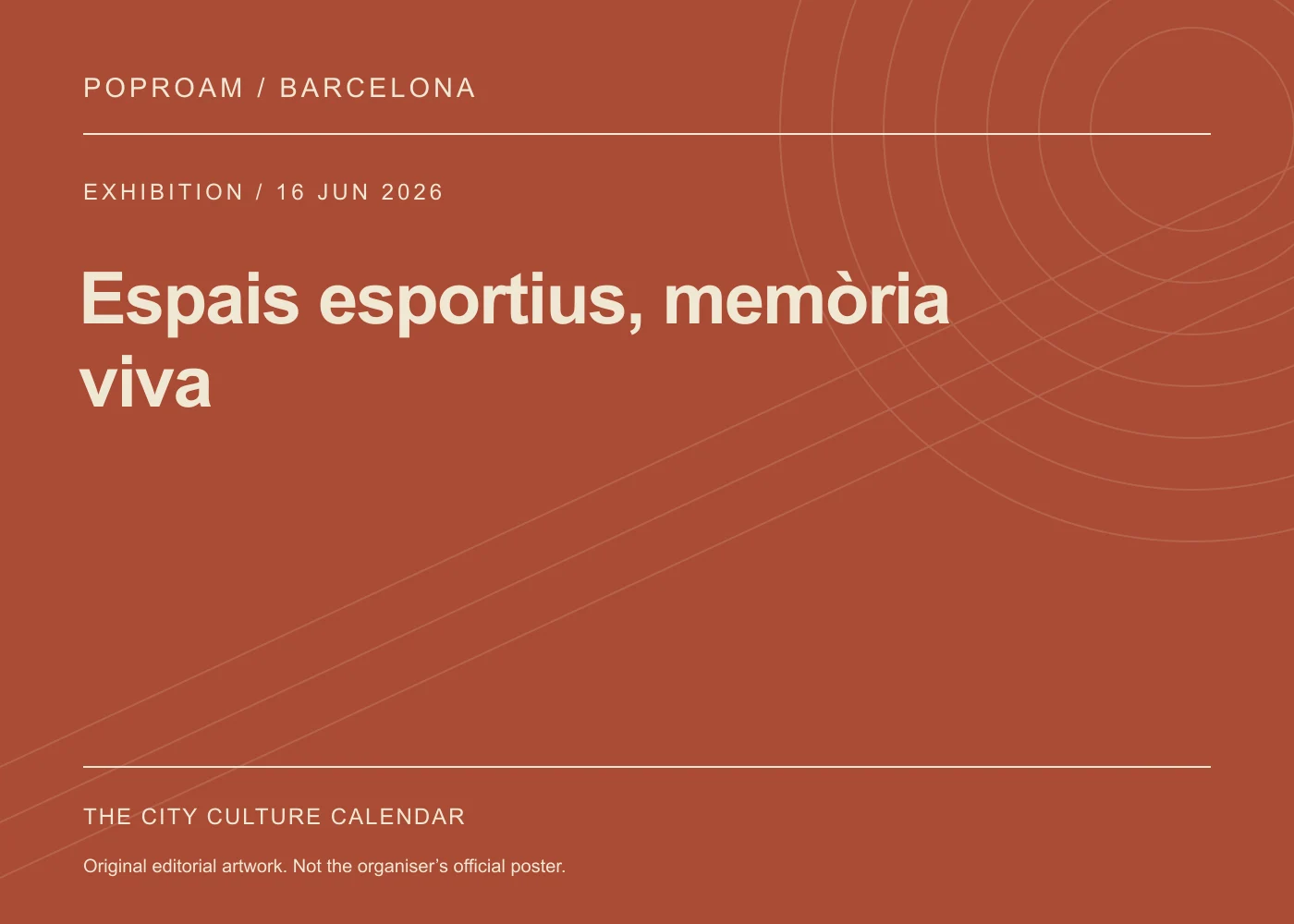 Original editorial programme artwork for Espais esportius, memòria viva. This is not the organiser’s official poster.