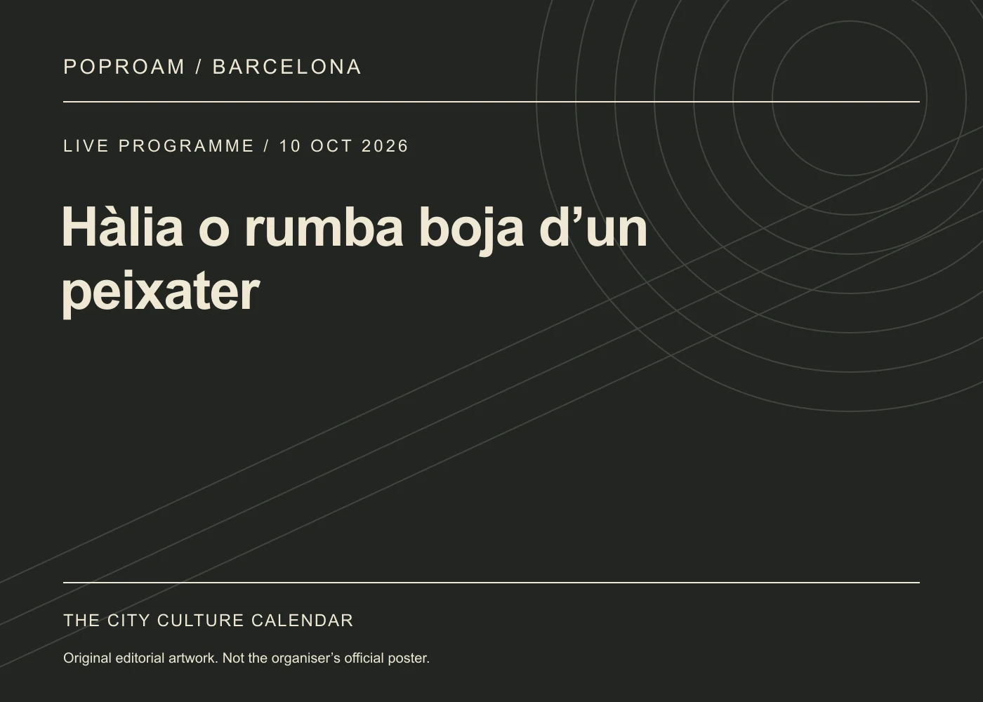Original editorial programme artwork for Hàlia o rumba boja d’un peixater. This is not the organiser’s official poster.