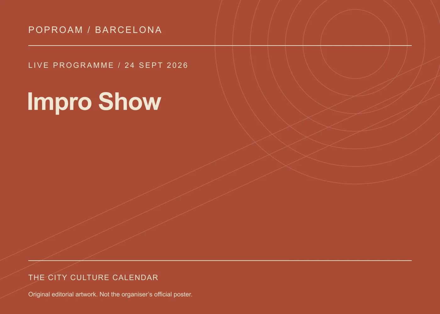 Original editorial programme artwork for Impro Show. This is not the organiser’s official poster.
