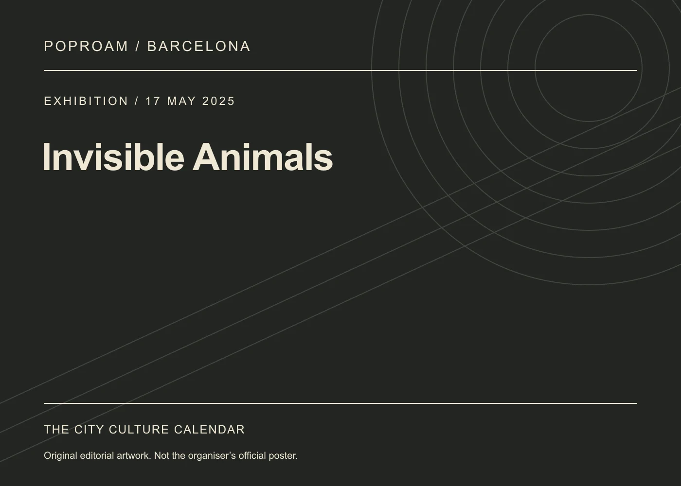 Original editorial programme artwork for Invisible Animals. This is not the organiser’s official poster.