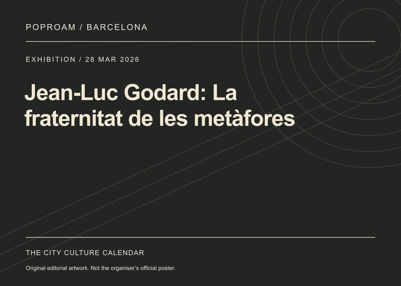 Original editorial programme artwork for Jean-Luc Godard: La fraternitat de les metàfores. This is not the organiser’s official poster.