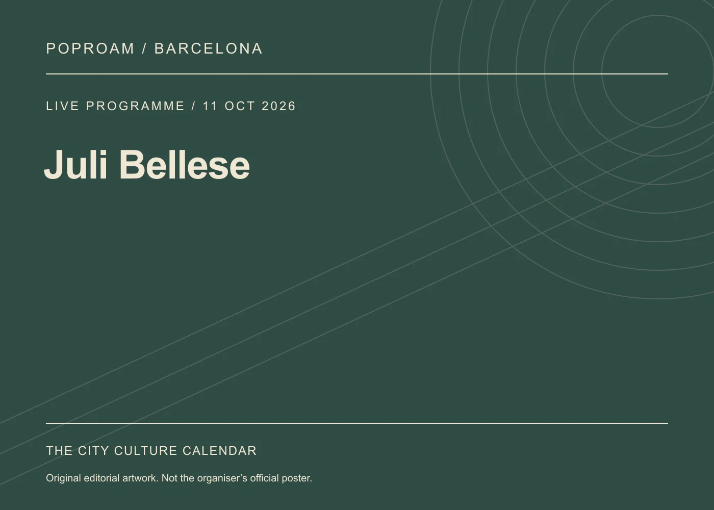 Original editorial programme artwork for Juli Bellese. This is not the organiser’s official poster.