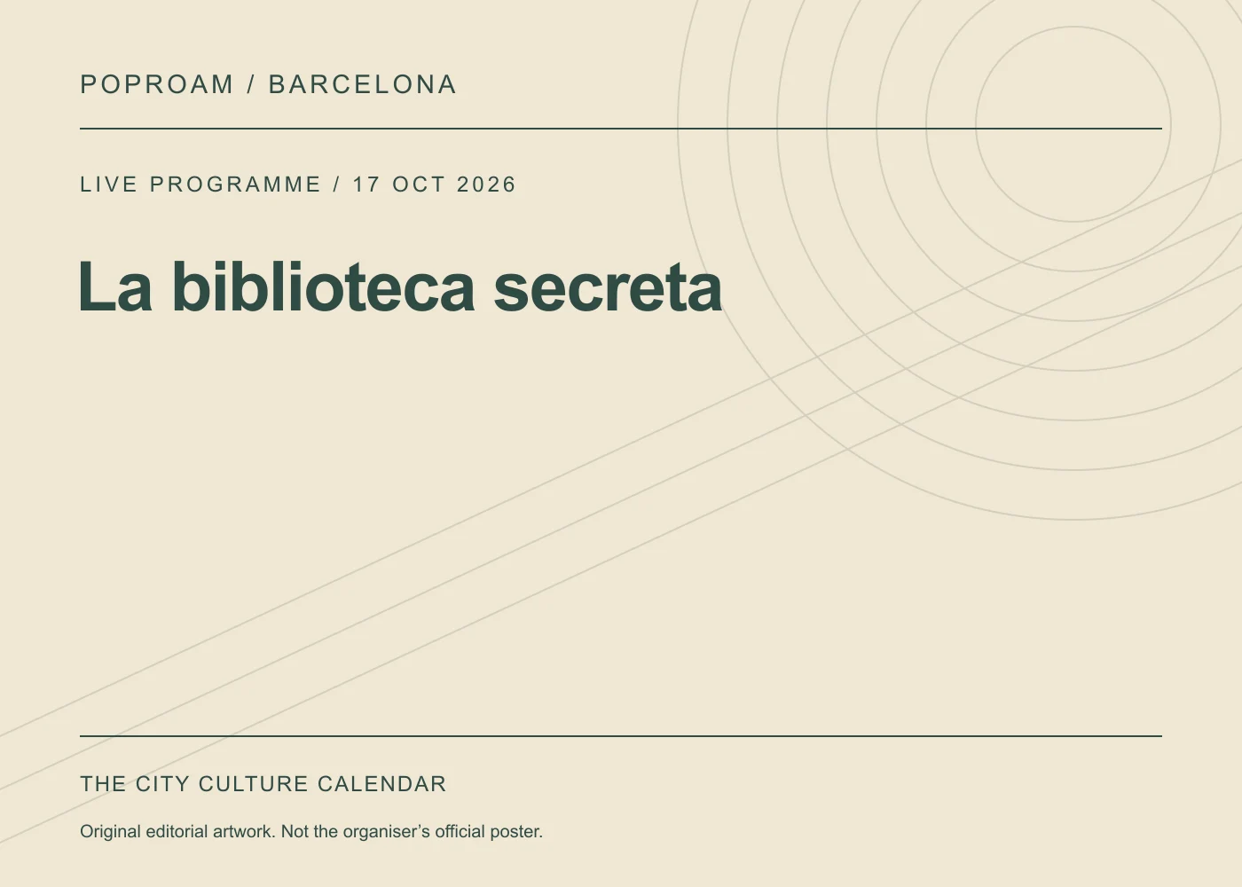 Original editorial programme artwork for La biblioteca secreta. This is not the organiser’s official poster.