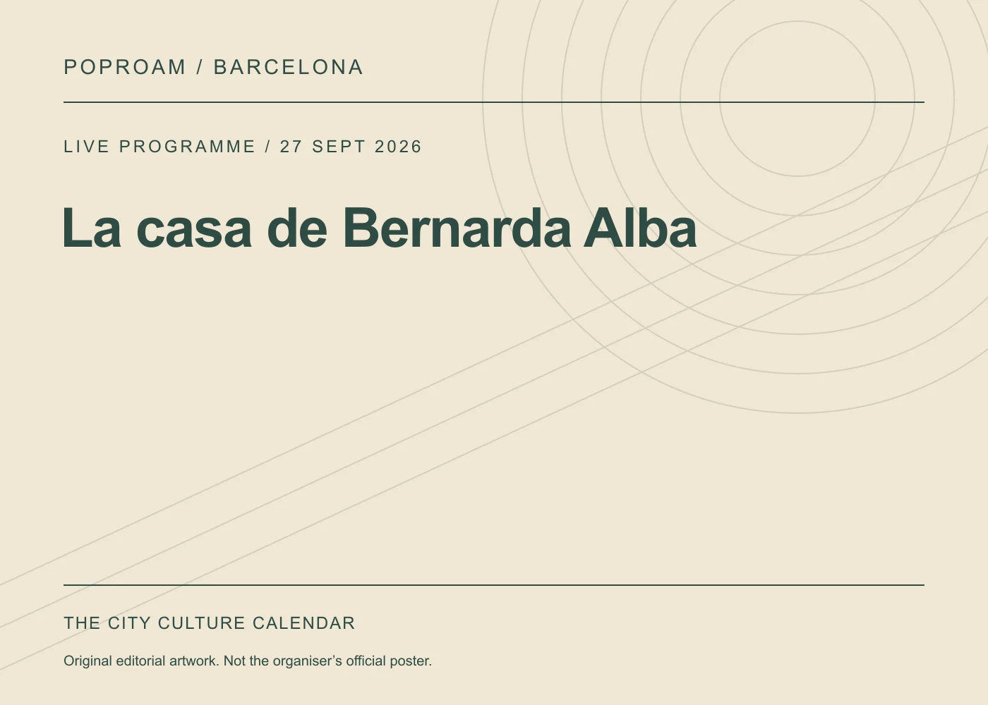 Original editorial programme artwork for La casa de Bernarda Alba. This is not the organiser’s official poster.