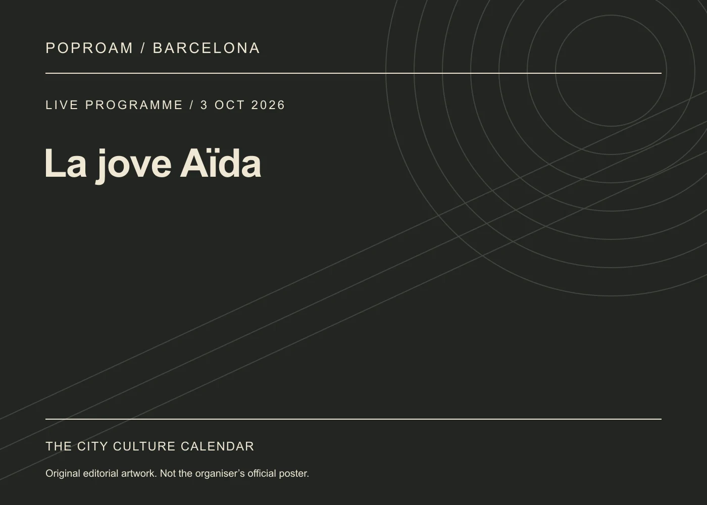 Original editorial programme artwork for La jove Aïda. This is not the organiser’s official poster.
