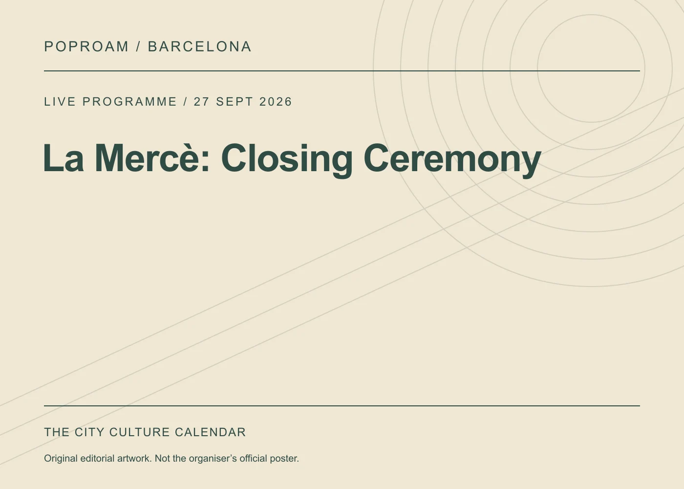 Original editorial programme artwork for La Mercè: Closing Ceremony. This is not the organiser’s official poster.