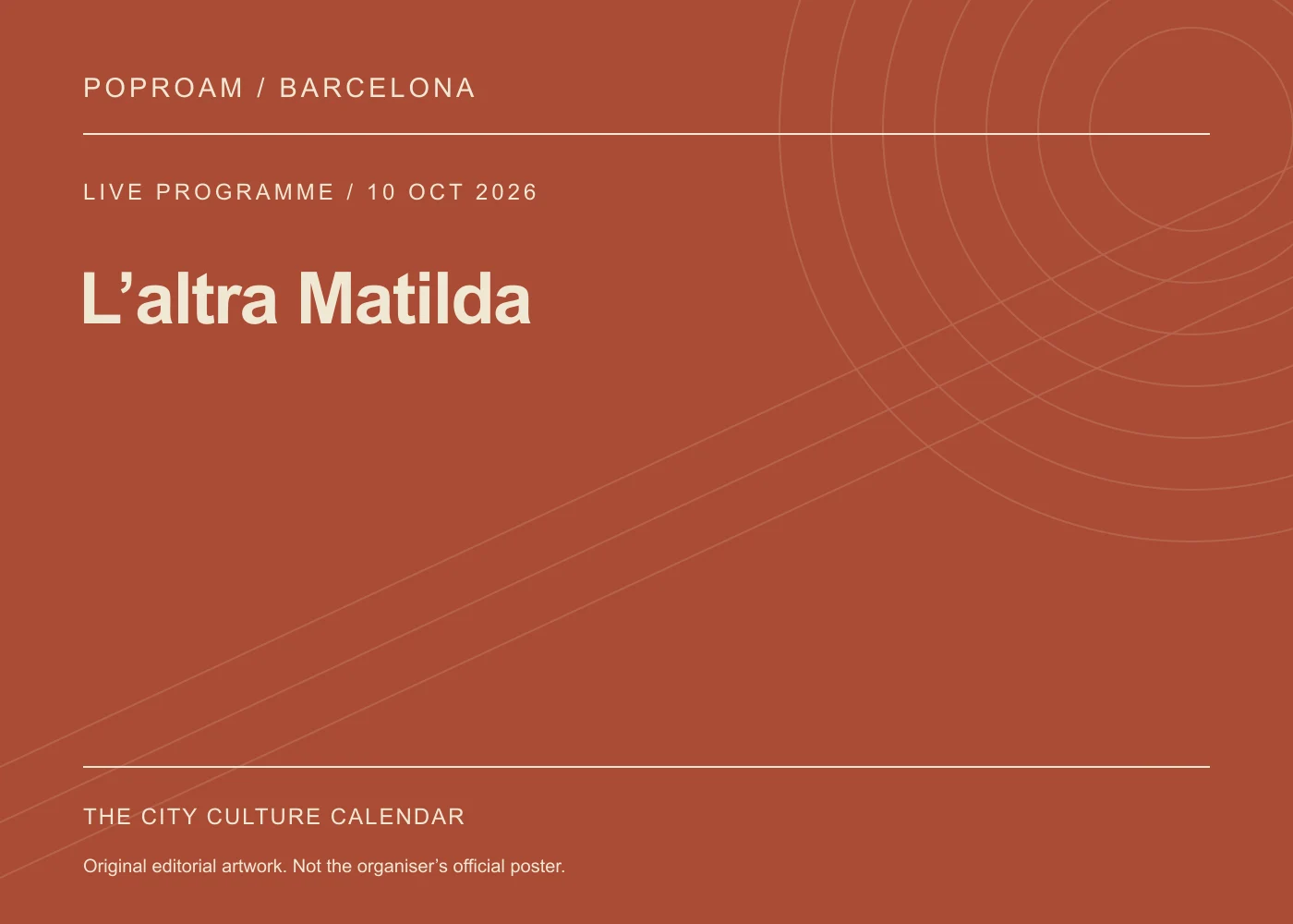 Original editorial programme artwork for L’altra Matilda. This is not the organiser’s official poster.