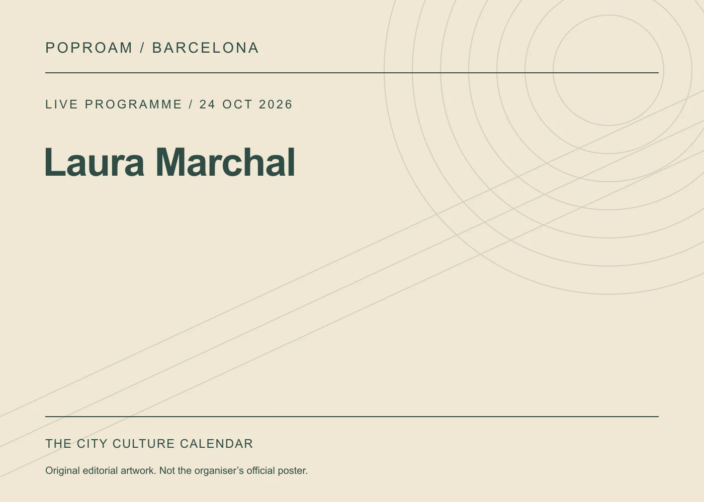 Original editorial programme artwork for Laura Marchal. This is not the organiser’s official poster.