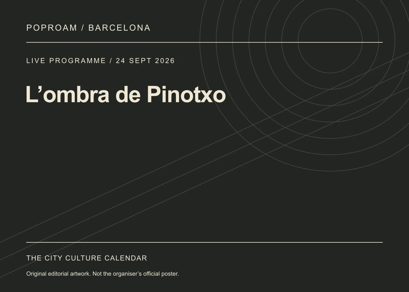 Original editorial programme artwork for L’ombra de Pinotxo. This is not the organiser’s official poster.