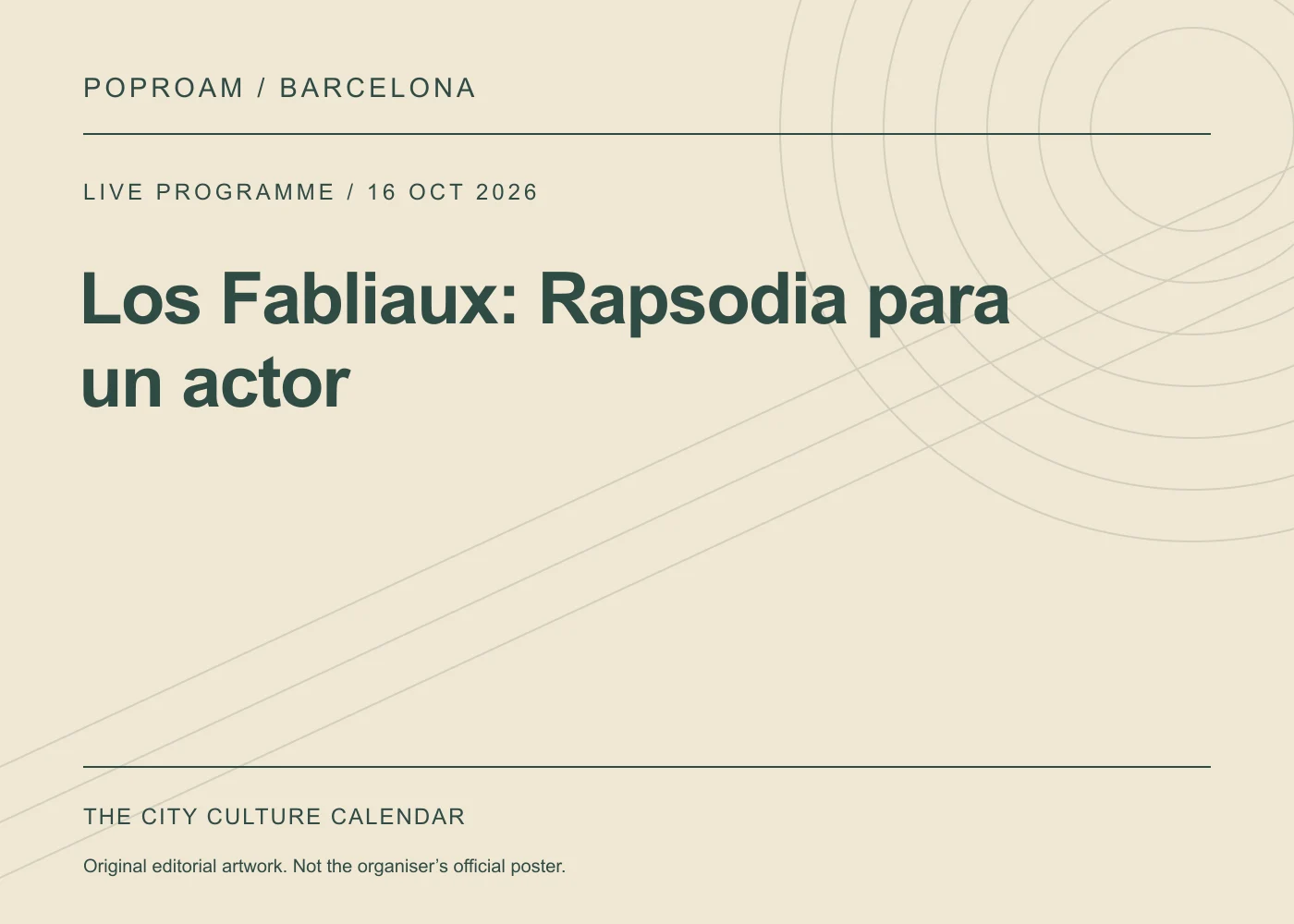 Original editorial programme artwork for Los Fabliaux: Rapsodia para un actor. This is not the organiser’s official poster.