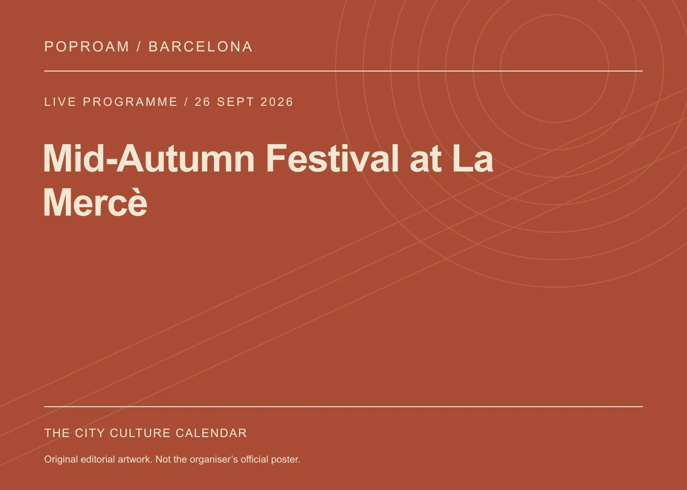 Original editorial programme artwork for Mid-Autumn Festival at La Mercè. This is not the organiser’s official poster.