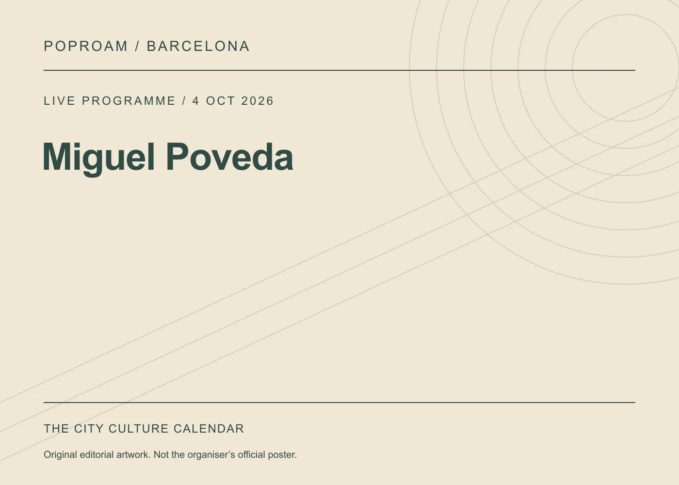 Original editorial programme artwork for Miguel Poveda. This is not the organiser’s official poster.