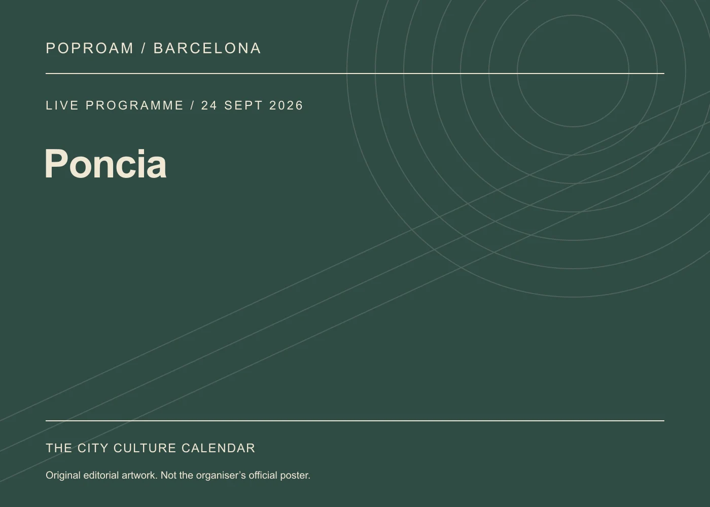 Original editorial programme artwork for Poncia. This is not the organiser’s official poster.