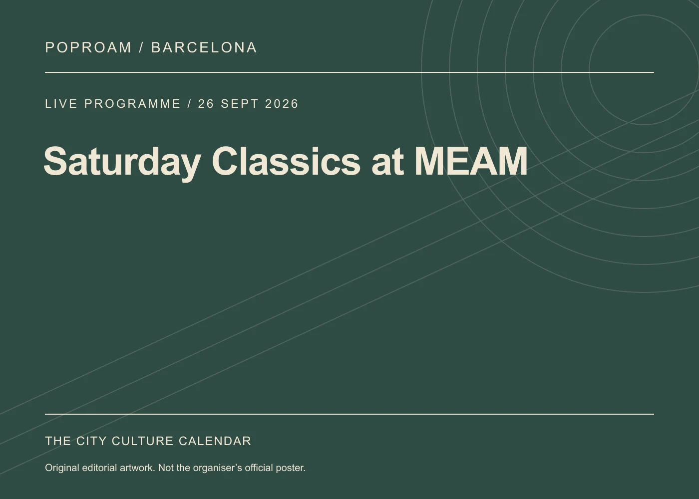 Original editorial programme artwork for Saturday Classics at MEAM. This is not the organiser’s official poster.