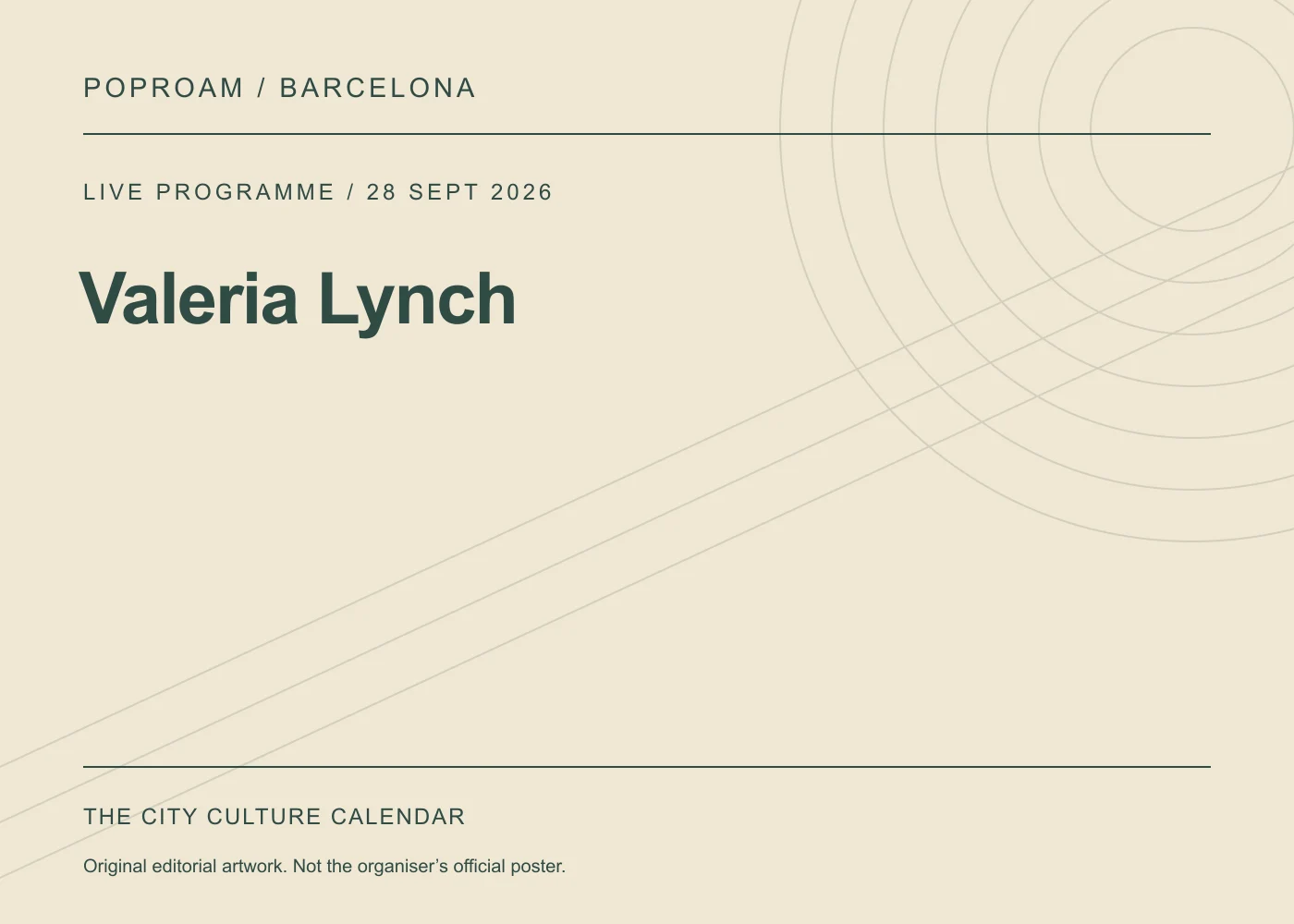 Original editorial programme artwork for Valeria Lynch. This is not the organiser’s official poster.