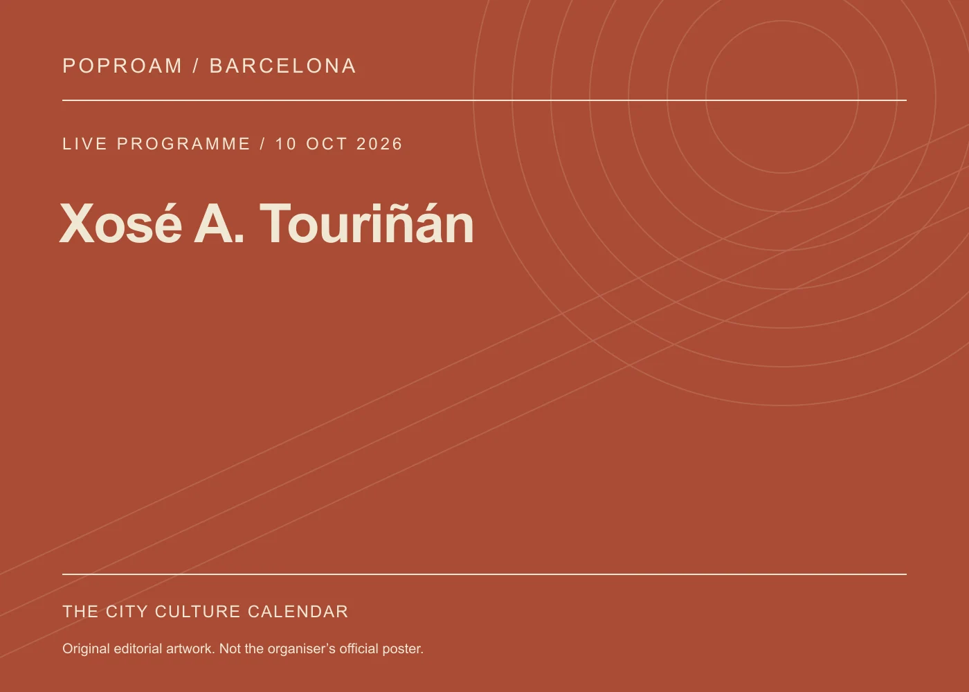 Original editorial programme artwork for Xosé A. Touriñán. This is not the organiser’s official poster.