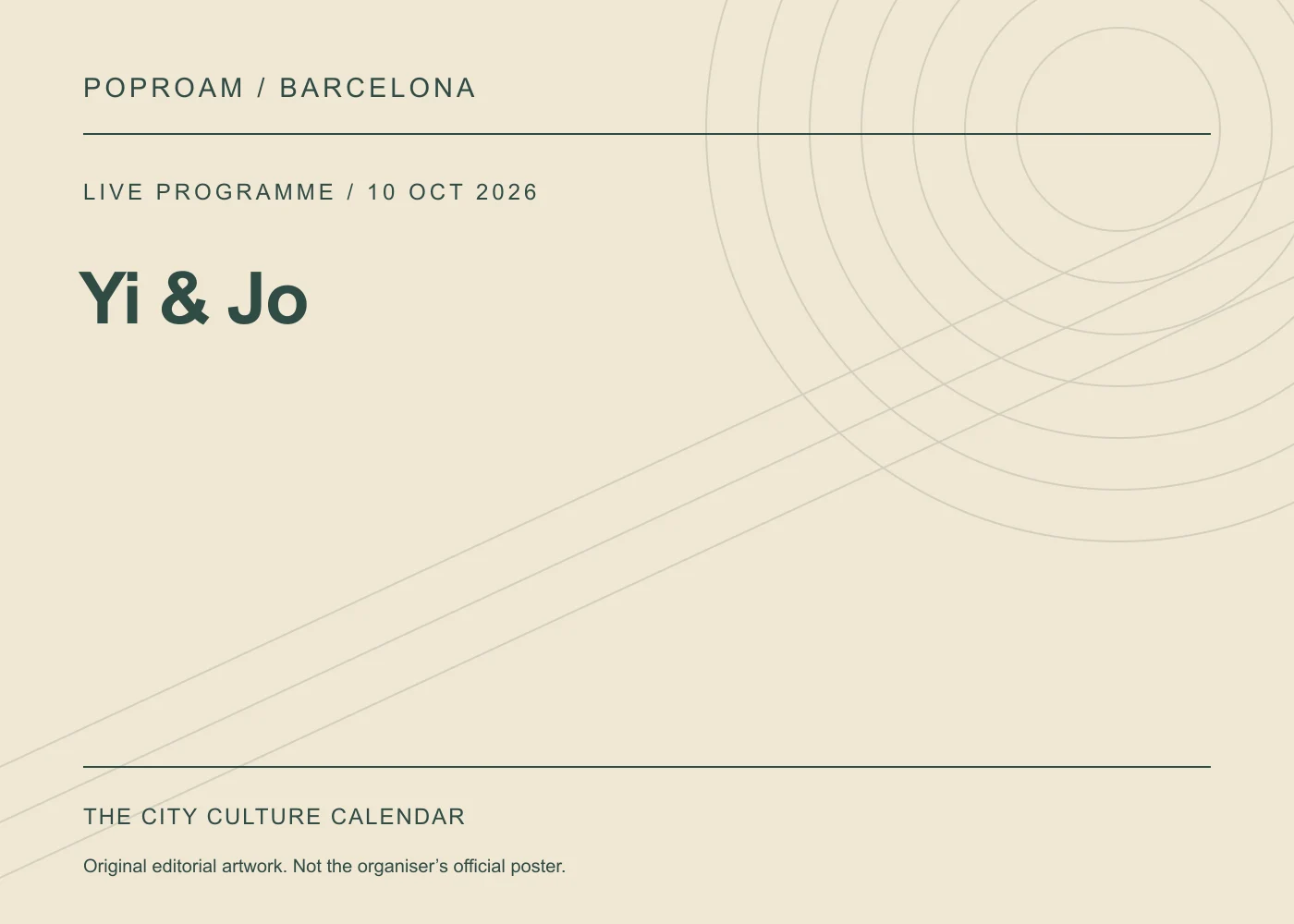 Original editorial programme artwork for Yi & Jo. This is not the organiser’s official poster.