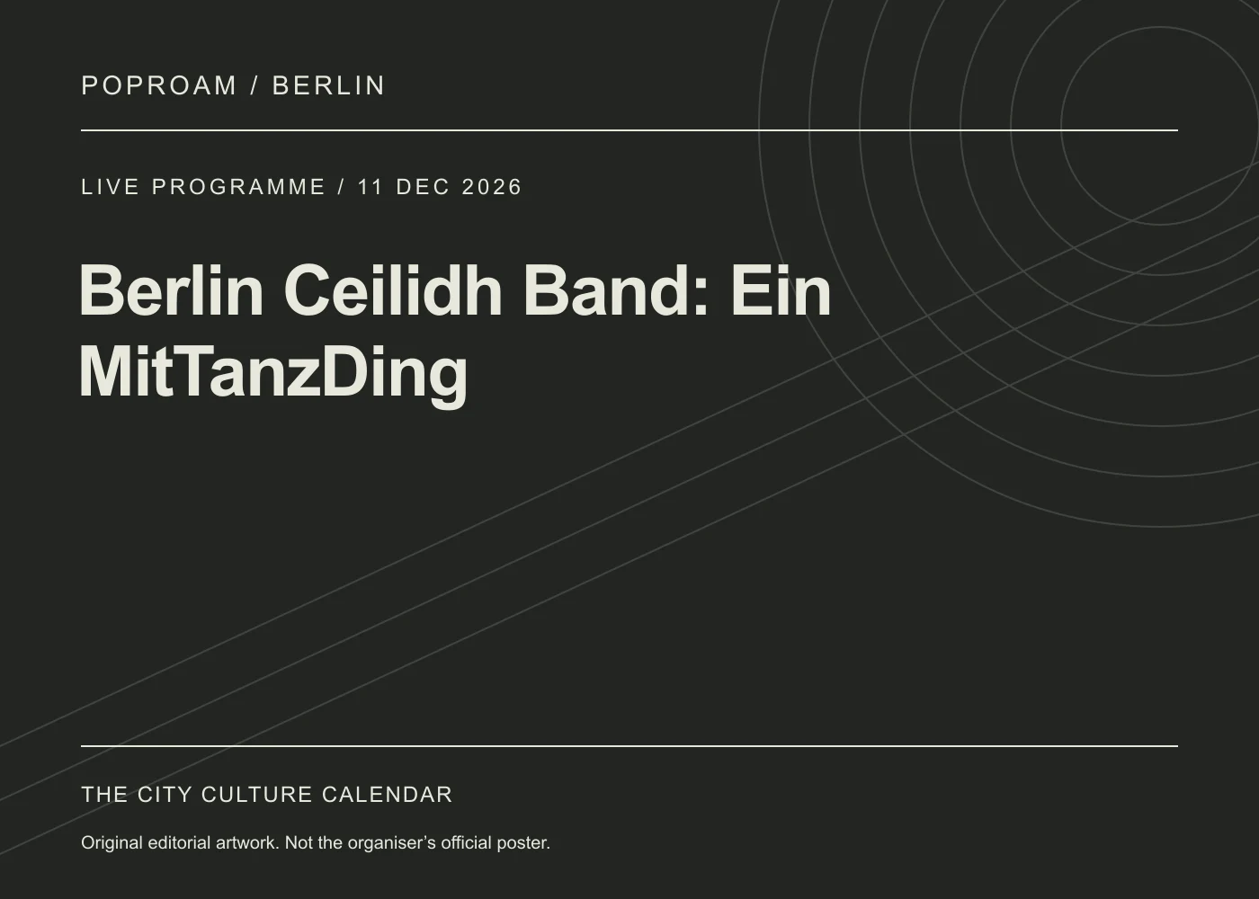 Original editorial programme artwork for Berlin Ceilidh Band: Ein MitTanzDing. This is not the organiser’s official poster.