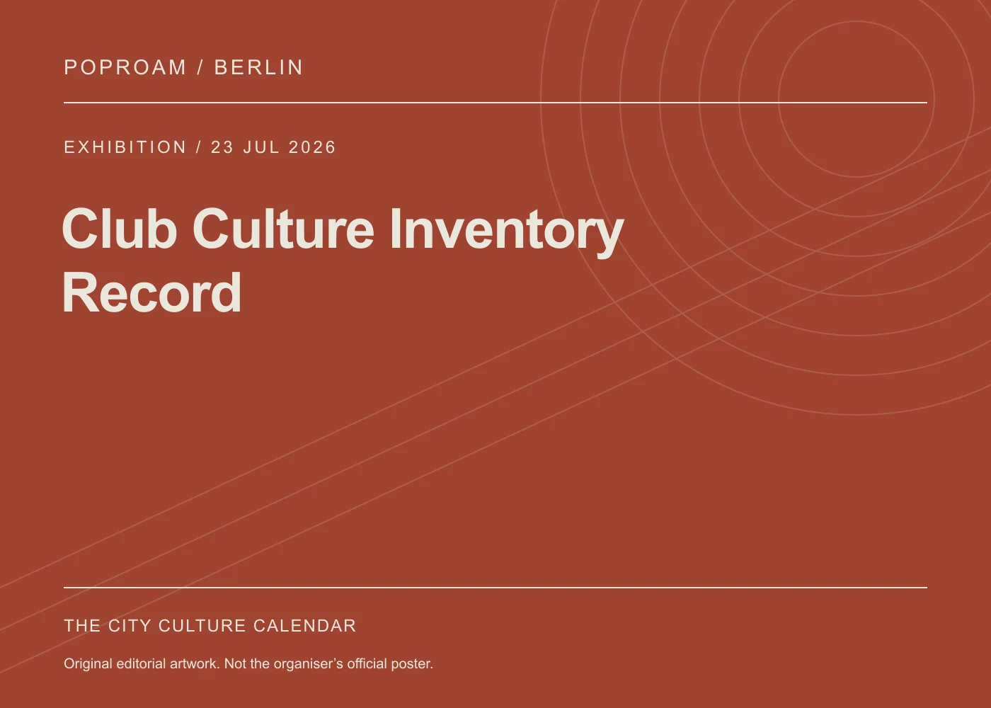Original editorial programme artwork for Club Culture Inventory Record. This is not the organiser’s official poster.